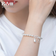 圆珠纯银手链女童女宝宝足银珠珠婴儿童女孩小孩子脚链男童带铃铛