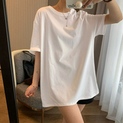 中长款大码宽松半袖T恤女全棉夏季五分袖韩版白色上衣短袖体恤衫