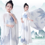 古筝演出服中国风雪纺飘逸礼服女大童舞蹈服装民乐考级比赛表演服