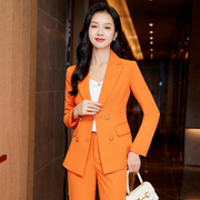 橙色西装外套女春季高级感主持人正装工作服，时尚气质职业西服套装