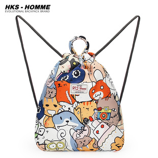 HKS－HOMME束口袋抽绳双肩包女背包男帆布袋运动包旅行包学生书包