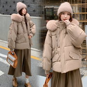 今年流行的羽绒服冬季韩版连帽纯色休闲大毛领棉衣棉服大衣外套女