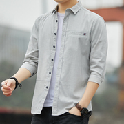 七分袖衬衫男韩版潮流修身夏季薄款半截袖休闲中袖男士白寸衣外穿