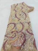 菱格网非洲亮片网纱蕾丝珠管绣花婚纱礼服面料Sequin Lace Fabric