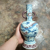 仿古陶瓷花瓶大明年制手工画青花龙纹红釉双耳花瓶做旧摆件老厂货