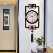 处理新中式挂钟中国风玄关装饰钟表，家用客厅静音创意木质挂钟