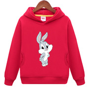 小兔兔子连帽加绒衫黄色卫衣，服装男童大红色桔红，女孩子外套头儿童