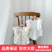 韩国童装宝宝连体衣22夏季洋气婴儿爬服百日宴，碎花飞飞袖包屁哈衣