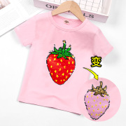 西瓜草莓变色图案儿童短袖夏季t恤男童女童纯棉半袖薄款上衣夏装