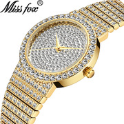 品牌潮流镶水钻表带女士，石英时装手表时尚，圆形金色男普通国产腕表