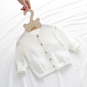婴儿针织开衫6月宝宝空调，衫春夏季薄款1岁女童，新生儿毛衣外套纯棉