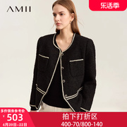 amii2023秋冬季优雅名媛气质圆领，小香风外套，女宽松上衣短款
