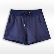 休闲时尚沙滩裤短裤纯色居家沙滩港风女装卷边运动海边2011女式