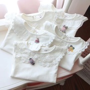 A123女童娃娃领长袖T恤春款婴儿宝宝白色打底衫儿童百搭上衣