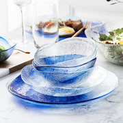 北欧进口钢化玻璃餐具装菜盘子，碟子家用创意菜盘西餐盘吃饭碗汤盘
