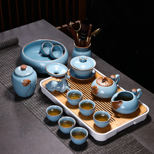 汝窑茶具套装家用客厅高档陶瓷冰裂会客轻奢中式功夫泡茶茶杯茶壶