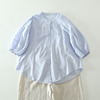 夏季韩版立领纯棉中袖衬衫，女简约纯色灯笼，袖百搭宽松显瘦上衣