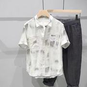 棉麻短袖衬衫男夏季日系潮男个性花色亚麻薄款透气翻领衬衣衫