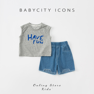男童夏装套装1一3岁宝宝背心，t恤牛仔短裤，两件套2儿童洋气休闲童装