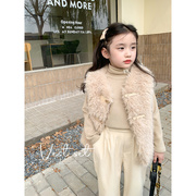 2023冬季韩版童装女童羊羔，毛马甲(毛马甲)儿童，宝宝时髦仿皮草马甲开衫