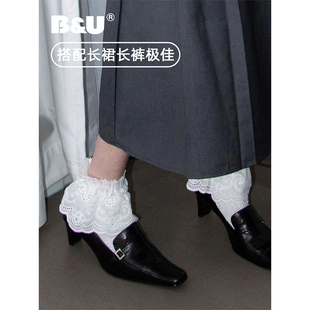 b&u美拉德穿搭白色花边镂空袜，子女小众设计师复古日系短袜秋冬
