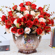 欧式仿真玫瑰花客厅装饰假花摆设，摆件塑料花束，餐桌盆栽摆花绢花艺