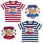 miki宝宝短袖24夏款日系男女儿童，全棉可爱海军熊刺绣(熊刺绣)条纹圆领t恤