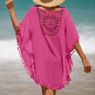 2023欧美复古民族风大码蕾丝镂空连衣裙海边度假沙滩短裙子女
