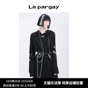 Lapargay纳帕佳女装黑色裙子个性时尚洋气长袖连帽针织连衣裙