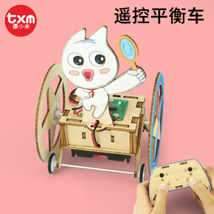 木质遥控两轮平衡车科技小制作儿童手工diy材料包无线电动玩具车
