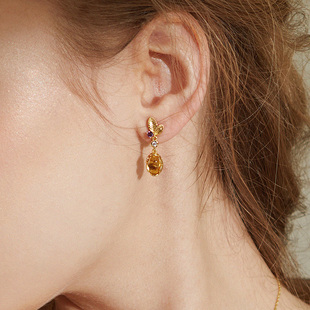 天然黄水晶耳环女S925纯银耳钉耳坠气质轻奢耳饰冬小众设计高级感