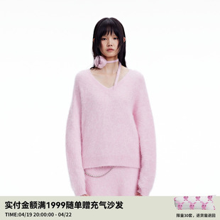 revan芮范2023冬季设计师款复古玫瑰花柔粉色，毛衣rn90601159