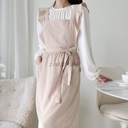 韩国进口小清新纯色荷叶边围裙厨房居家美容师工作服淑女围裙