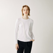 seamxx2023分割雪纺长袖t恤女设计感创意圆领，百搭秋冬季打底上衣