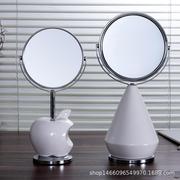 创意陶瓷台式化妆镜不锈钢镜子新中式洒店家居摆件梳妆镜