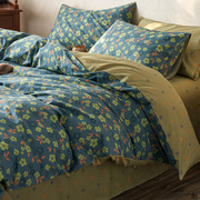 四件套纯活性印花全床品套件被套三件套床笠款浪漫花卉棉美式
