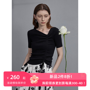 三彩2024夏季三醋酸莱赛尔针织衫不对称抽绳毛衫设计感极简女