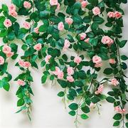 仿真花藤条装饰空调管道，遮挡缠绕墙面吊顶叶绿植蔷薇玫瑰假花藤蔓