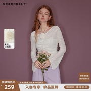 GREEN BELT法式复古蕾丝长袖上衣女2024春季立体玫瑰薄款罩衫