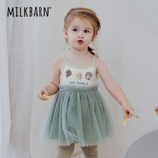milkbarn2024女童连衣裙夏季小女孩，洋气公主裙，儿童吊带纱裙子
