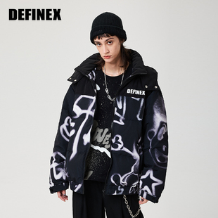 DX潮牌DEFINEX 秋冬涂鸦拼接羽绒服休闲百搭棉服情侣外套潮