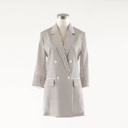 白领女士轻奢重磅真丝，条纹气质七分袖中长款西装大外衣ts21-650
