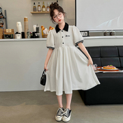 韩国童装女童夏装连衣裙儿童短袖裙子小女孩运动polo裙学院风长裙