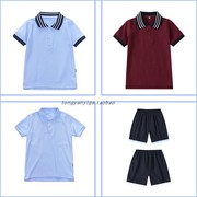 中小学生英伦校服枣红短袖儿童，夏季运动短裤男女童，天蓝t恤袖套装