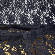 日本进口重磅藏蓝色镂空精细刺绣骨线花蕾丝布料 连衣裙上衣面料