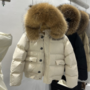 2023冬韩国东大门大毛领羽绒服女短款宽松休闲加厚小个子外套