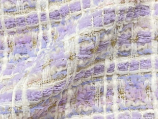 进口编织高端淡紫色羊毛，粗花呢软香呢面料，小香风套装连衣裙布料