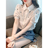 韩国镂空刺绣雪纺衬衫夏季薄款2024设计感气质衬衣女正肩短袖