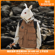 RabbitHouse 冬季棉服马甲外套男大口袋日系休闲保暖工装棉衣背心