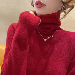 新年红色高领毛衣女(毛衣女，)打底衫秋冬加厚冬季2022年纯色内搭